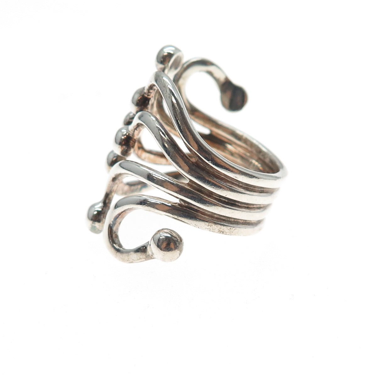 ANNIKA WITT 925 Sterling Silver Vintage Modernist Adjustable Ring Size 8.5