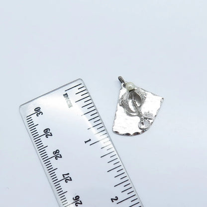 925 Sterling Silver Vintage Real Pearl Textured Pendant