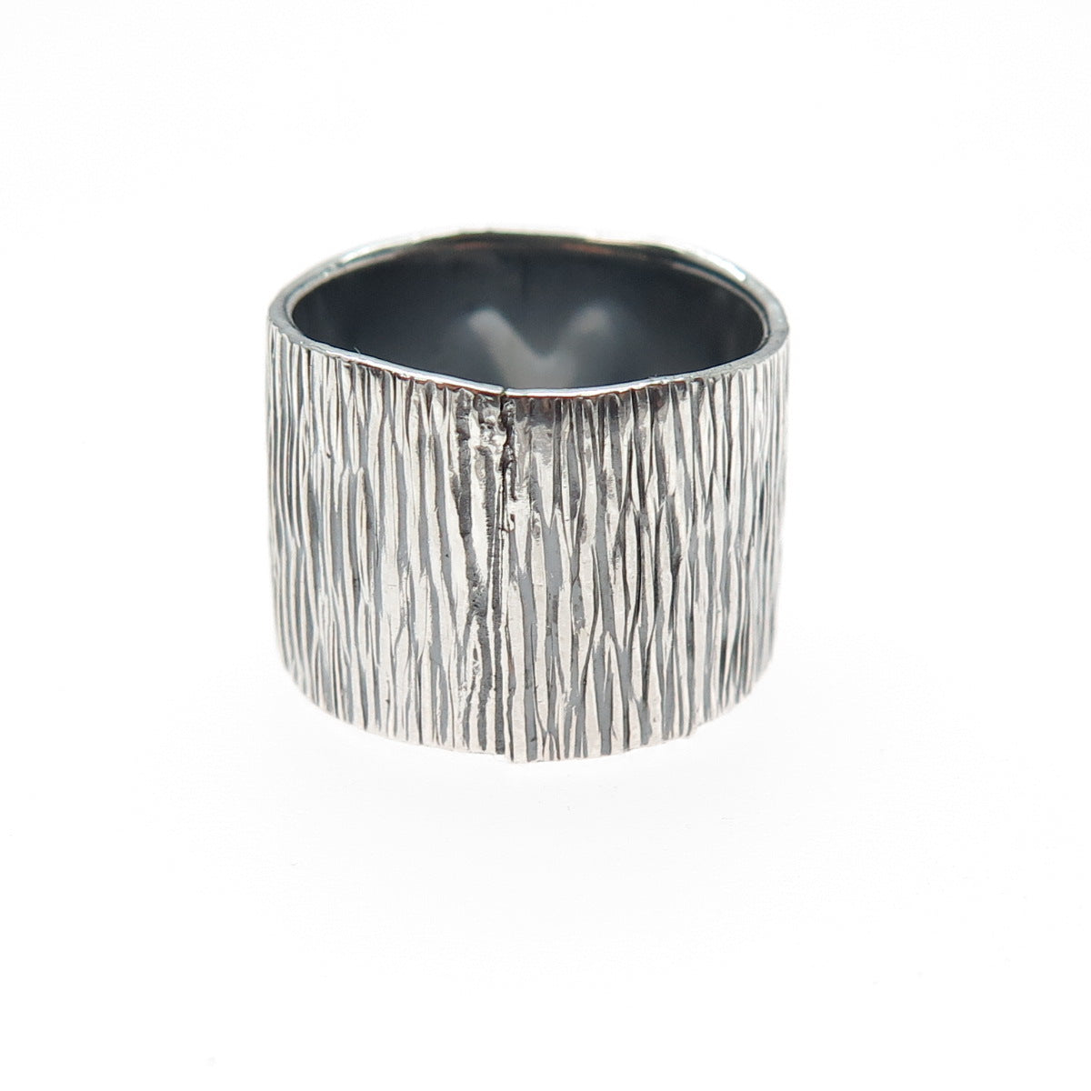 925 Sterling Silver & 14K Gold Vintage Modernist Heart Oxidized Ring Size 6.75