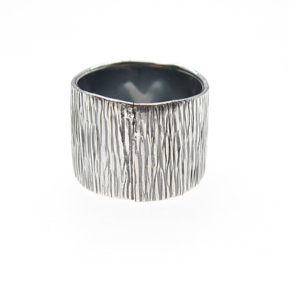 925 Sterling Silver & 14K Gold Vintage Modernist Heart Oxidized Ring Size 6.75