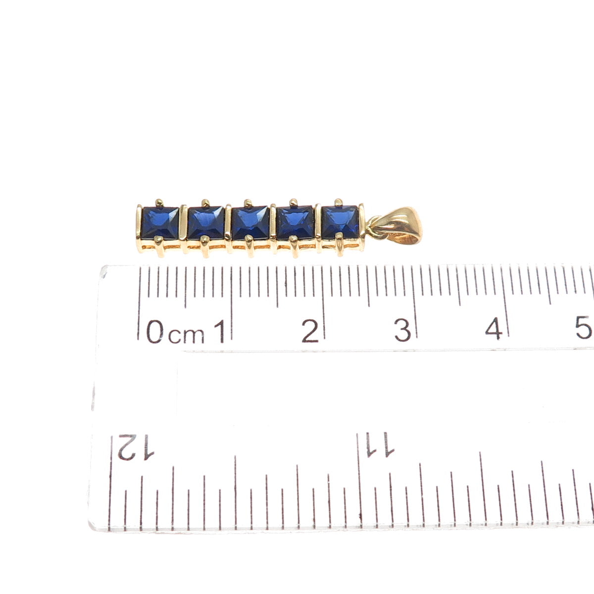 925 Sterling Silver Gold Plated Lab-Created Sapphire Bar Charm Pendant