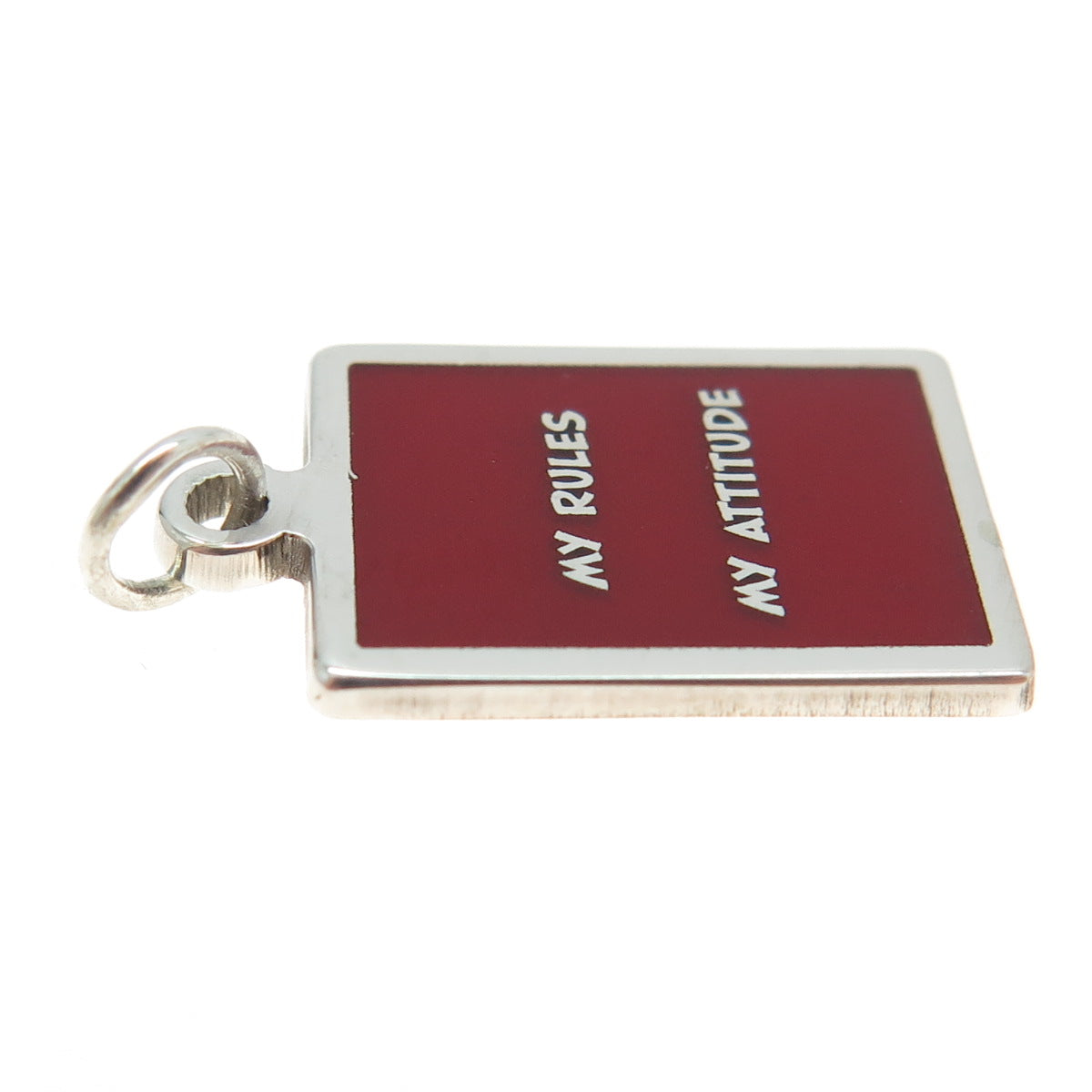 925 Sterling Silver Red Enamel "My Rules My Attitude" Minimalist Charm Pendant