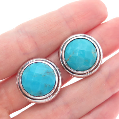 ELLE 925 Sterling Silver Vintage Real Turquoise & Ruby Clip On Earrings
