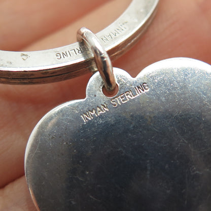 J.T. INMAN 925 Sterling Silver Vintage Heart Tag Key Fob Ring