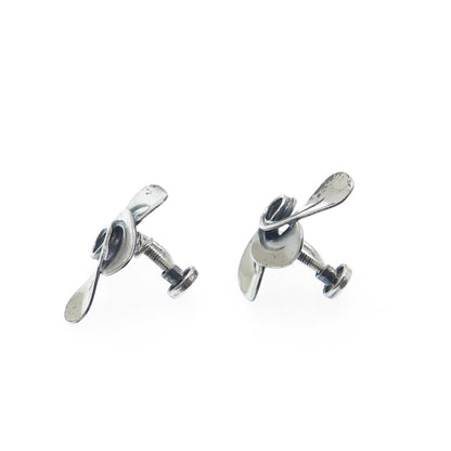 BEAU 925 Sterling Silver Antique Floral Leaf Oxidized Screw Back Earrings