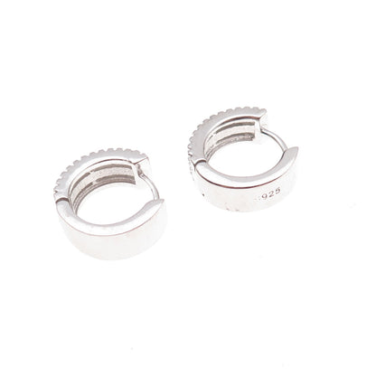 925 Sterling Silver Round-Cut C Z 3-Row Hoop Earrings