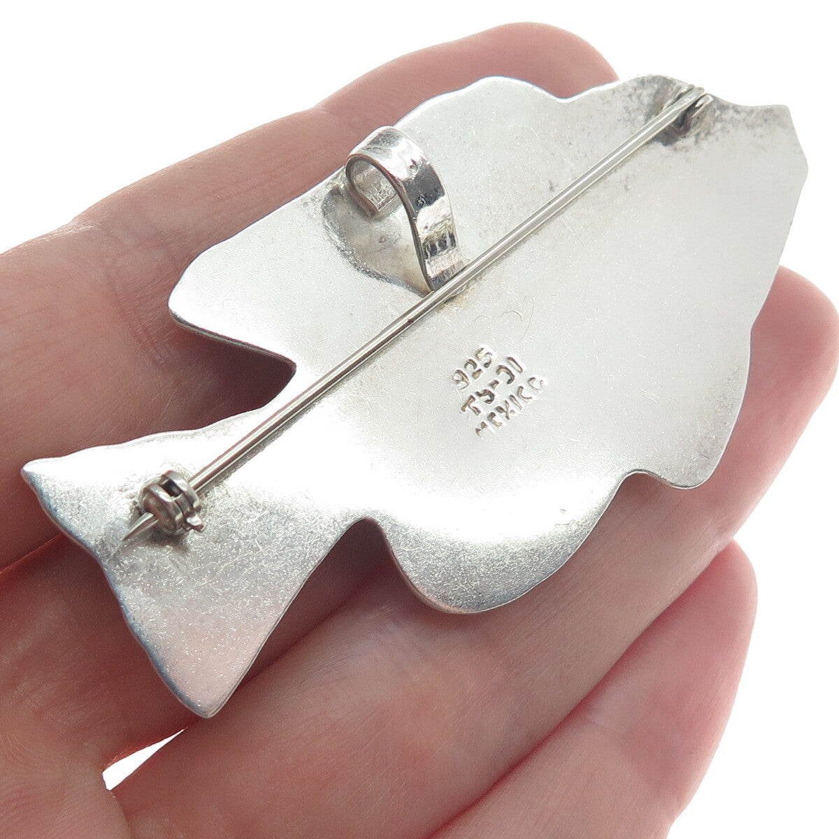 925 Sterling Silver Vintage Mexico Fish Ribbed Pin Pendant