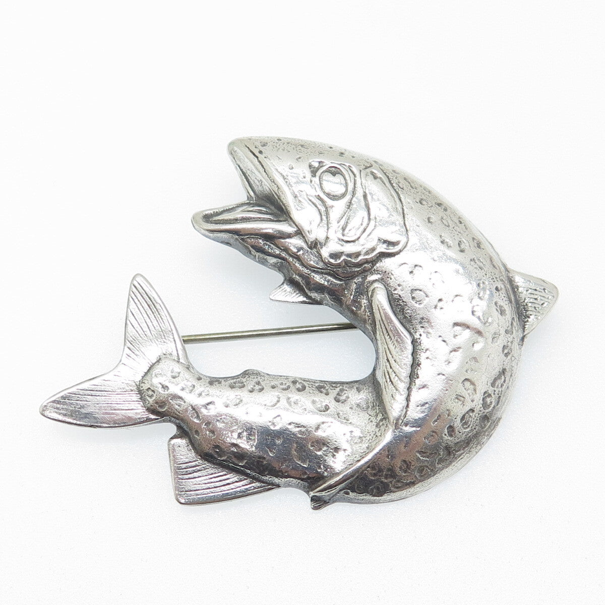 LINDA HESH 925 Sterling Silver Vintage Fish Modernist Pin Brooch