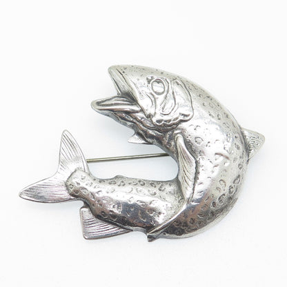 LINDA HESH 925 Sterling Silver Vintage Fish Modernist Pin Brooch