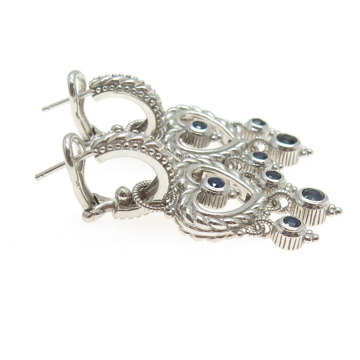 JUDITH RIPKA 925 Sterling Silver Real Sapphire Heart Charm Omega Back Earrings