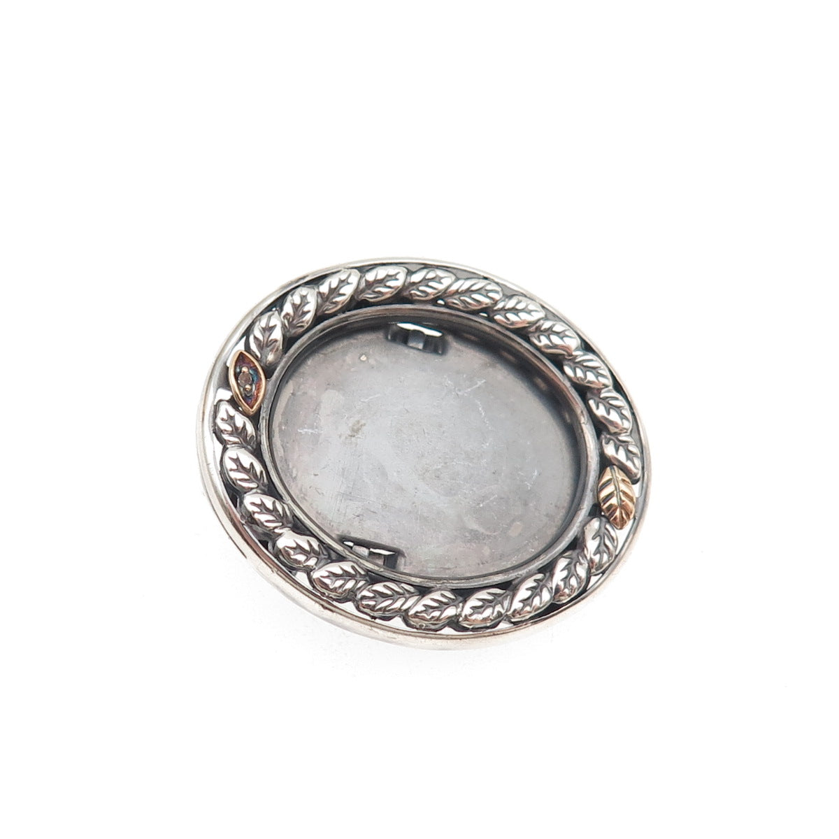 925 Sterling Silver 10K Gold Vintage Real Diamond Picture Frame Brooch / Pendant