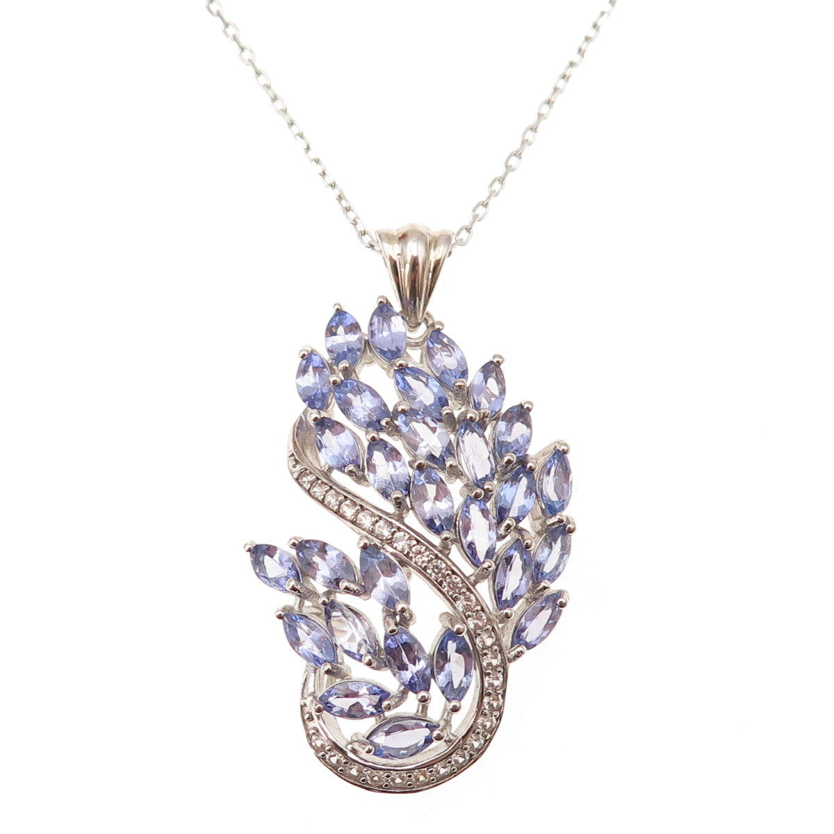 925 Sterling Silver Real Tanzanite White Topaz Cable Bolo Chain Necklace 16-20"