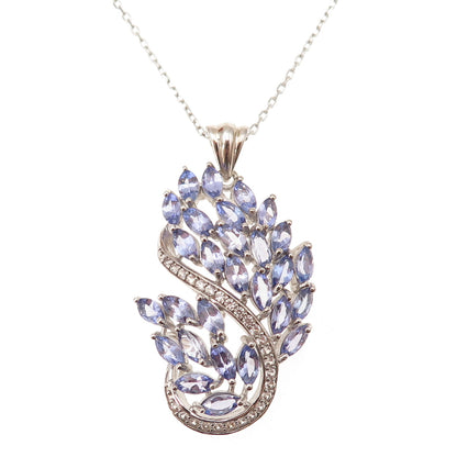 925 Sterling Silver Real Tanzanite White Topaz Cable Bolo Chain Necklace 16-20"