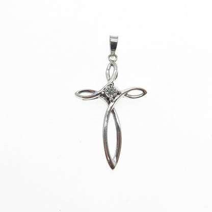 925 Sterling Silver Real Round-Cut Diamond Cross Charm Pendant