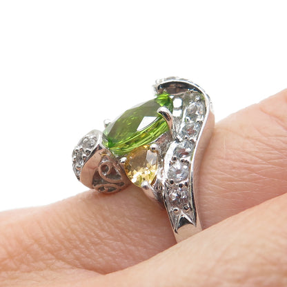 925 Sterling Silver Real Light Blue Topaz Peridot & Citrine Ring Size 7.25