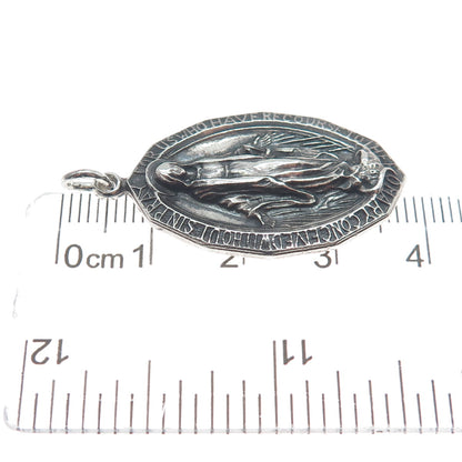 925 Sterling Silver Vintage St. Mary Miraculous Religious Oxidized Charm Pendant
