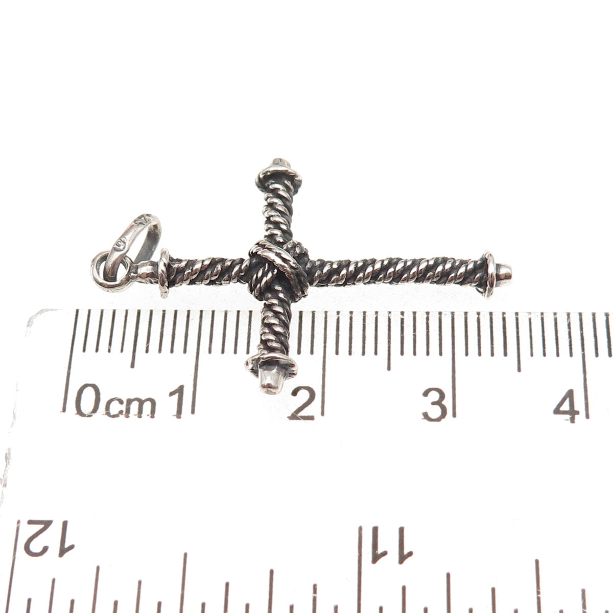 925 Sterling Silver Vintage Roped Cross Oxidized Charm Pendant