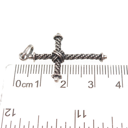 925 Sterling Silver Vintage Roped Cross Oxidized Charm Pendant