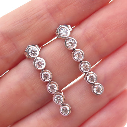 925 Sterling Silver Round-Cut C Z Dangle Earrings