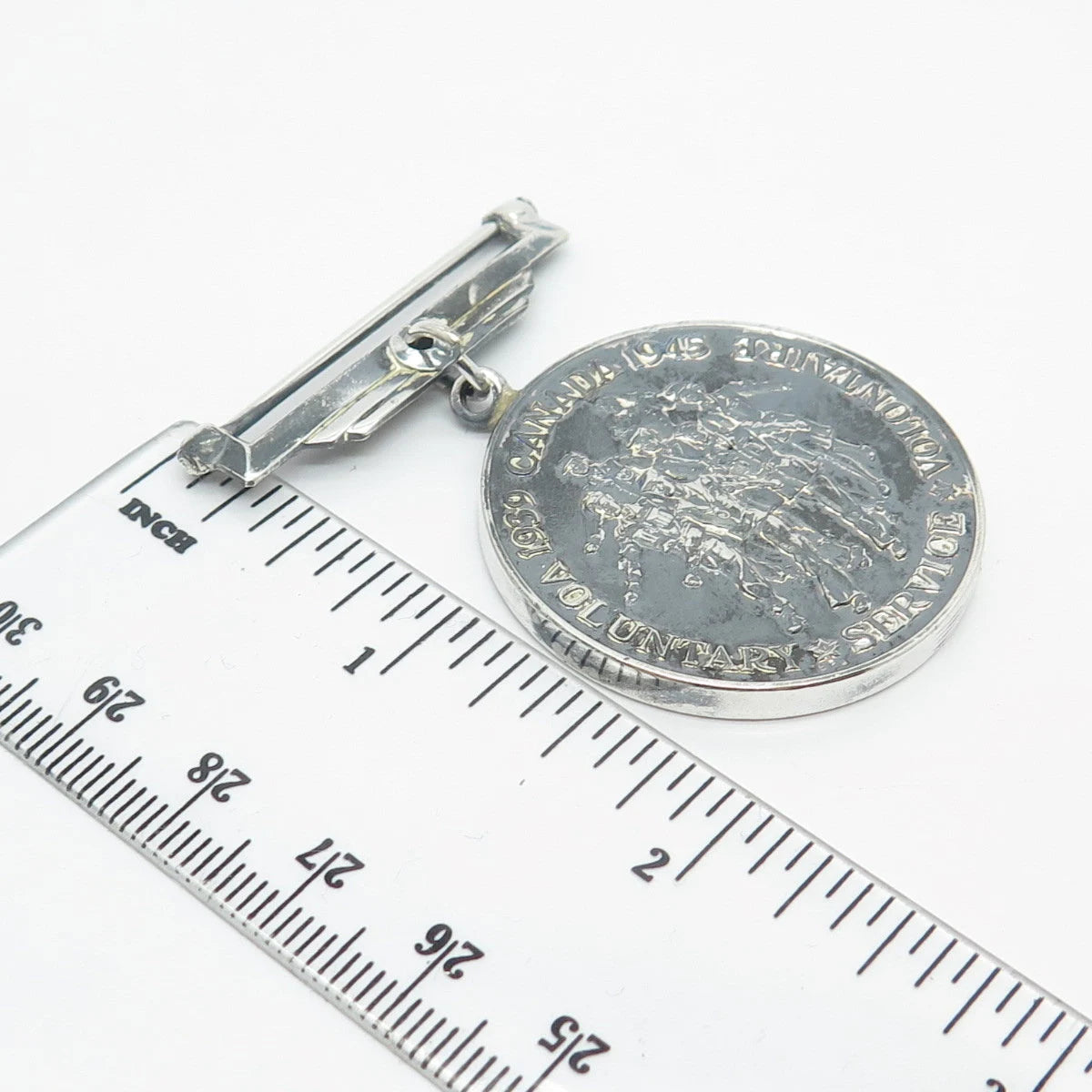 925 Sterling Silver Vintage Canada 1939 1945 Voluntary Service Coin Pin Brooch