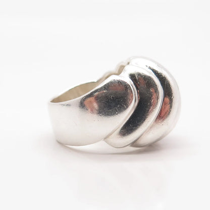925 Sterling Silver Vintage Ribbed Wide Ring Size 6