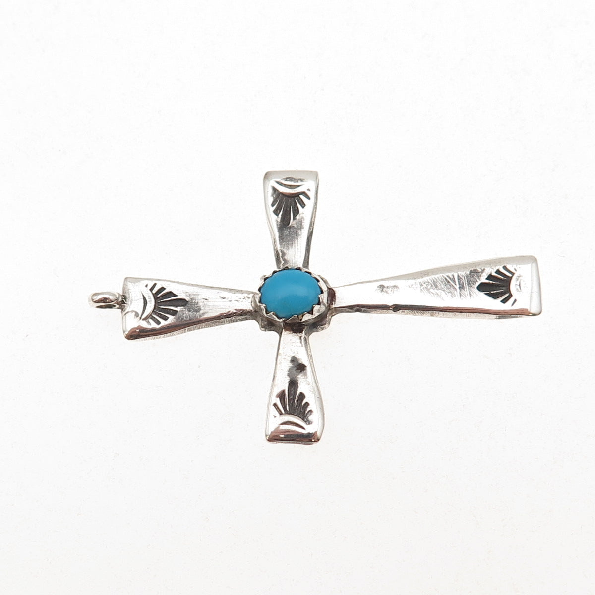 Old Pawn 925 Sterling Silver Vintage Southwestern Turquoise Cross Tribal Pendant