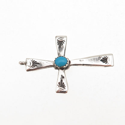 Old Pawn 925 Sterling Silver Vintage Southwestern Turquoise Cross Tribal Pendant