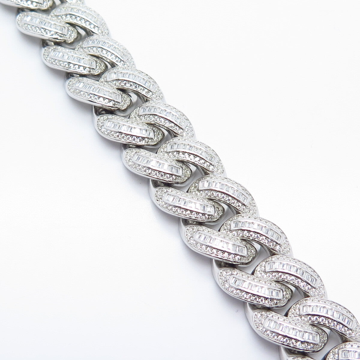 925 Sterling Silver C Z Cuban Link Bracelet 7"