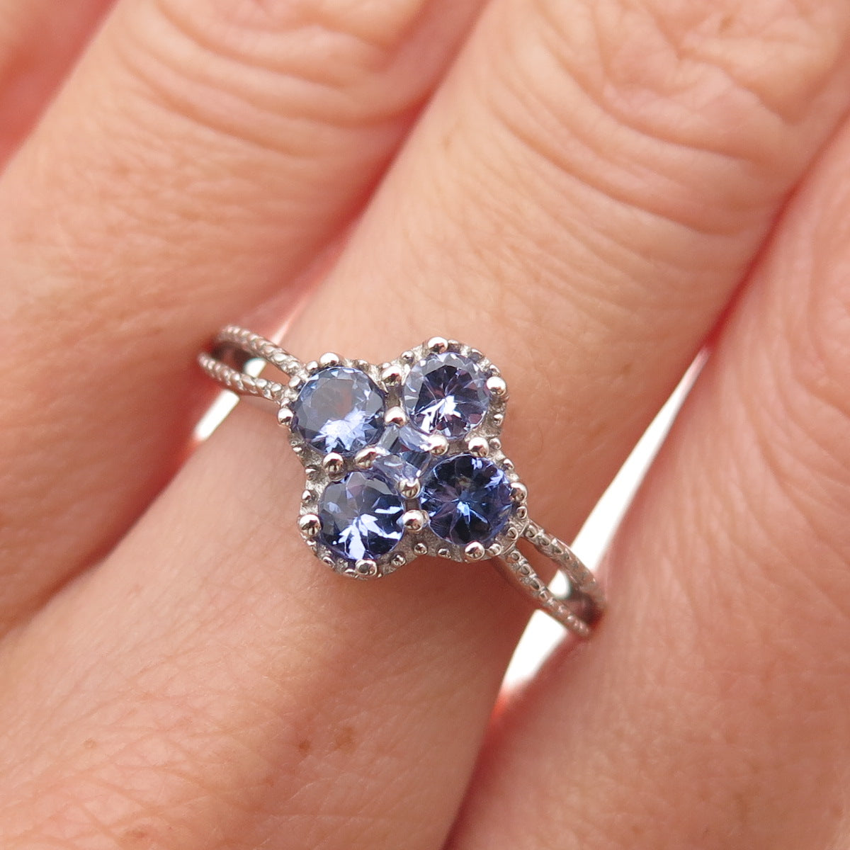 Chuck Clemency 925 Sterling Silver Real Tanzanite Floral Ring Size 7