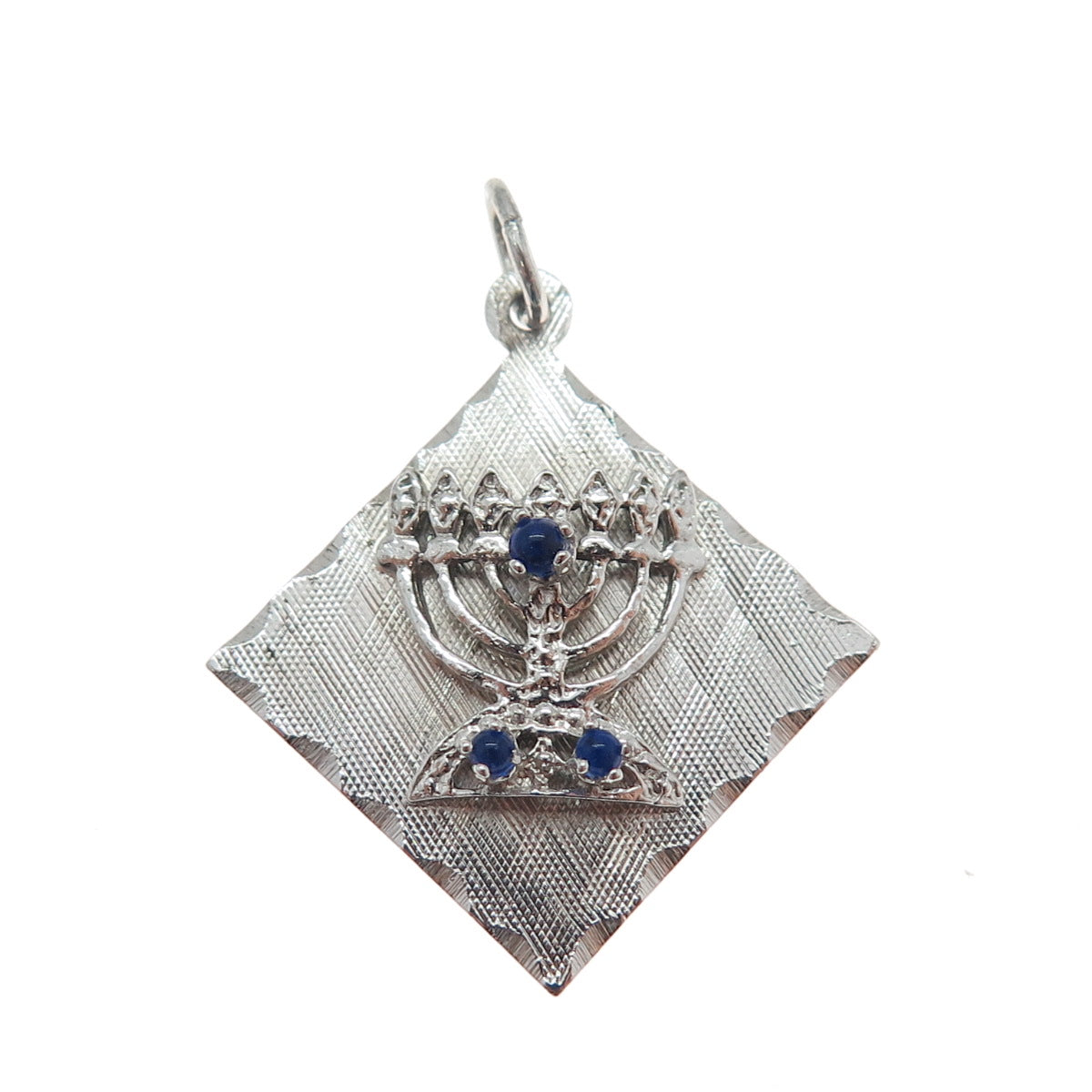 M&M MARK MERCY 925 Sterling Vintage Blue Rhinestone Menorah Charm Pendant