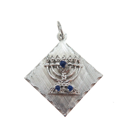 M&M MARK MERCY 925 Sterling Vintage Blue Rhinestone Menorah Charm Pendant