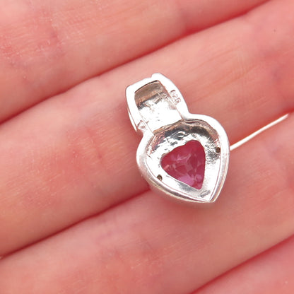 925 Sterling Silver Real Diamond & Pink Topaz Heart Slide Charm Pendant