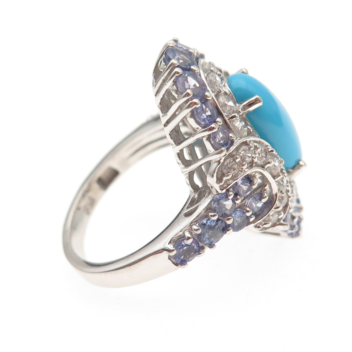 Chuck Clemency 925 Sterling Real Turquoise Tanzanite White Topaz Ring Size 8.25