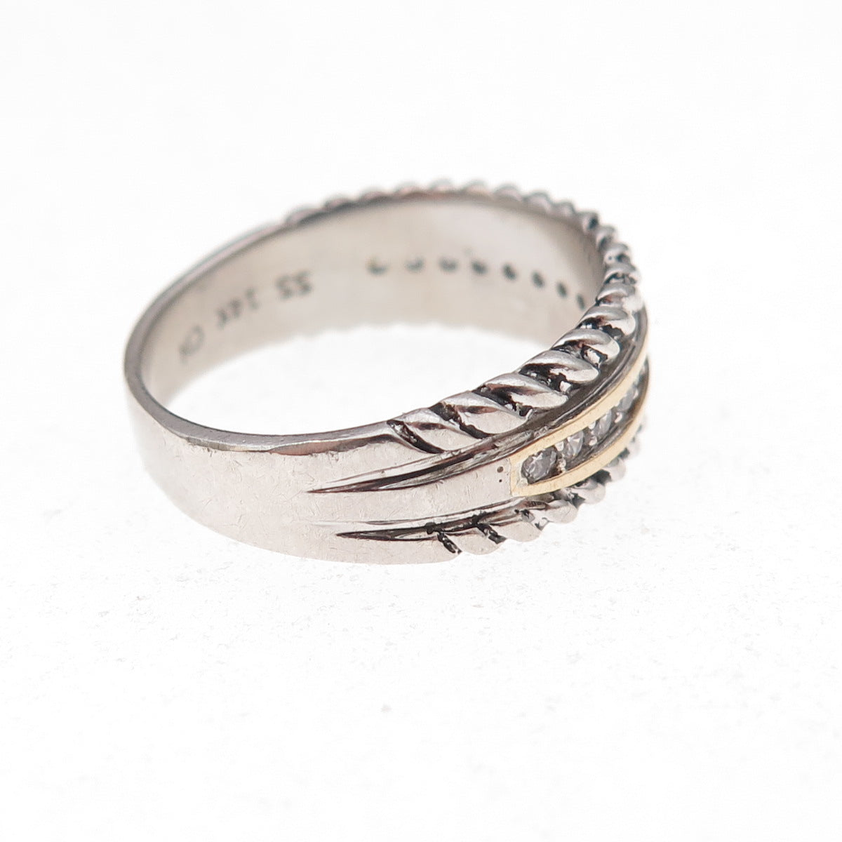 925 Sterling Silver 14K Gold Vintage Round-Cut C Z Oxidized Ring Size 7