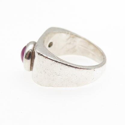 925 Sterling Silver Antique Art Deco Real Diamond & Star Ruby Ring Size 5.5