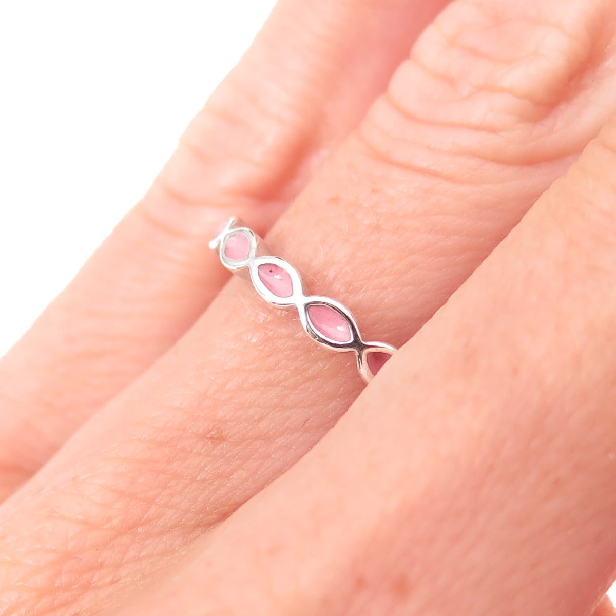 Pandora 925 Sterling Silver Pink Enamel Joy Band Ring Size 5.25