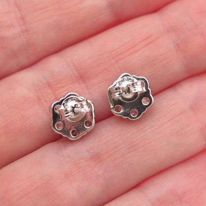 925 Sterling Silver Round-Cut C Z Floral Stud Earrings