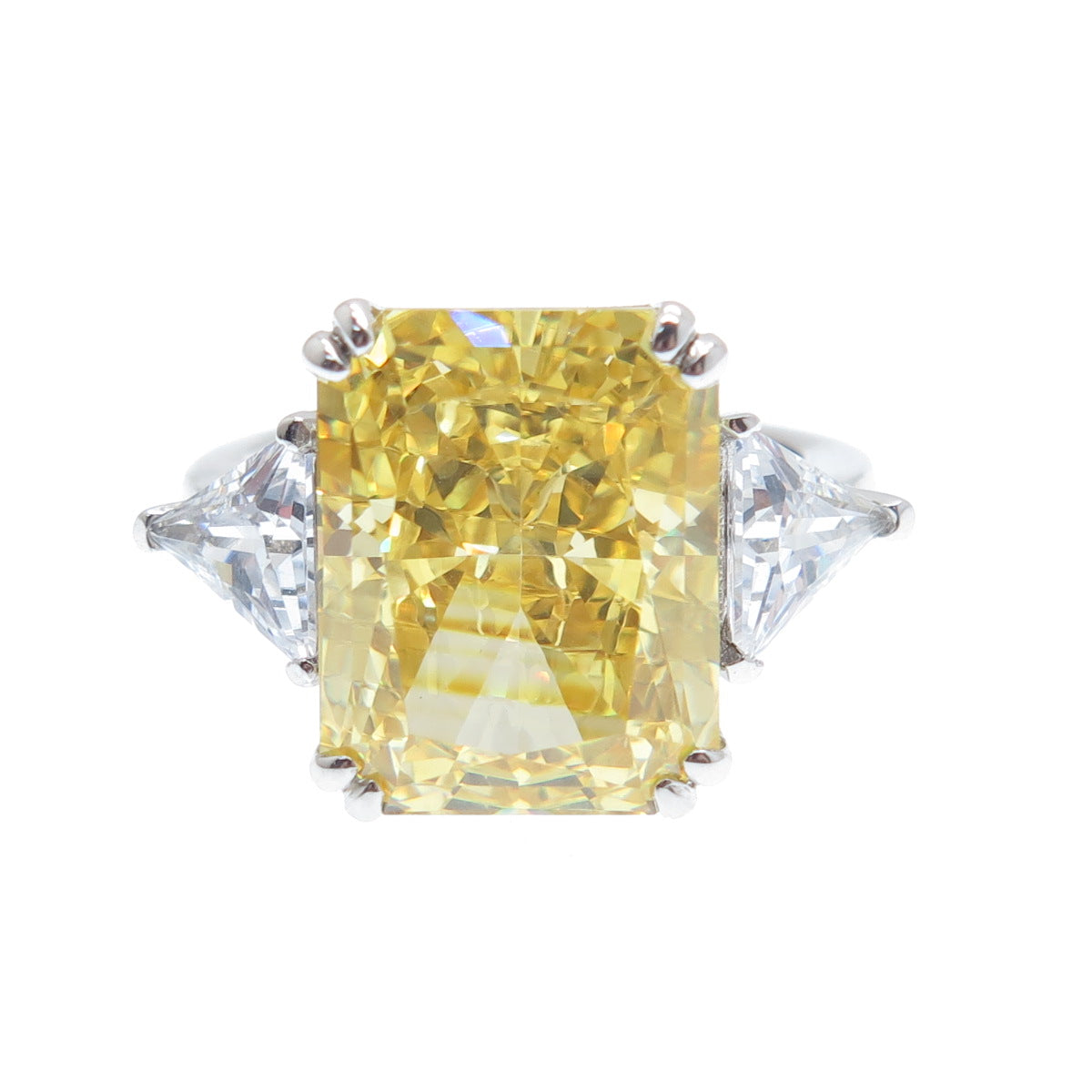 DSMK 925 Sterling Silver Canary & White Multi-Cut C Z Ring Size 6.25