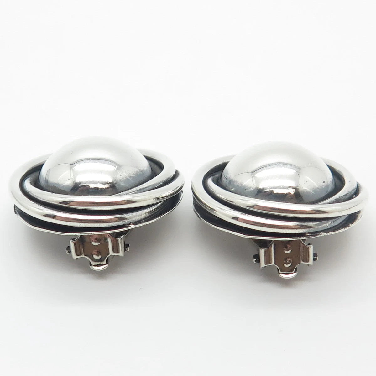 925 Sterling Silver Vintage Mexico Nest Clip On Earrings