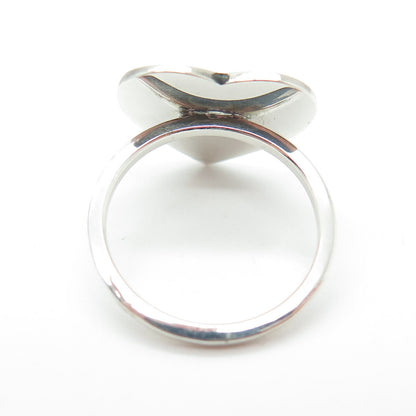925 Sterling Silver Vintage Real Turquoise Inlay Heart Ring Size 5.25