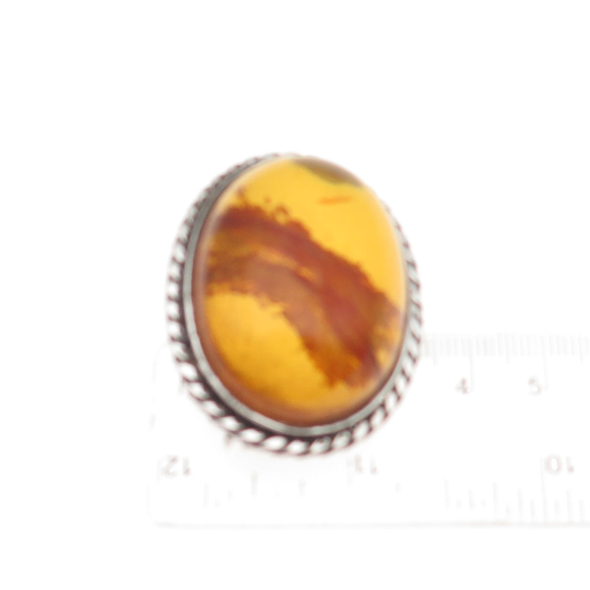 925 Sterling Silver Vintage Real Cabochon Amber Oxidized Pin Brooch