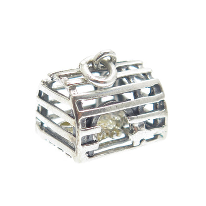925 Sterling Silver Vintage Lobster Cage Minimalist Charm Pendant