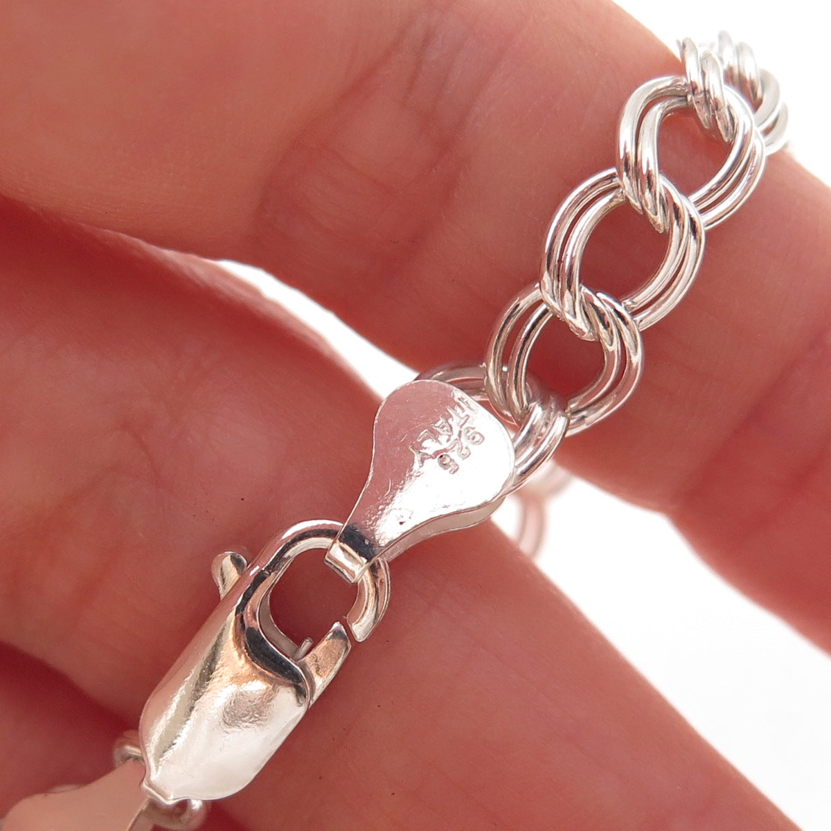 Han 925 Sterling Silver Vintage Italy Double Curb Link Bracelet 7.5"