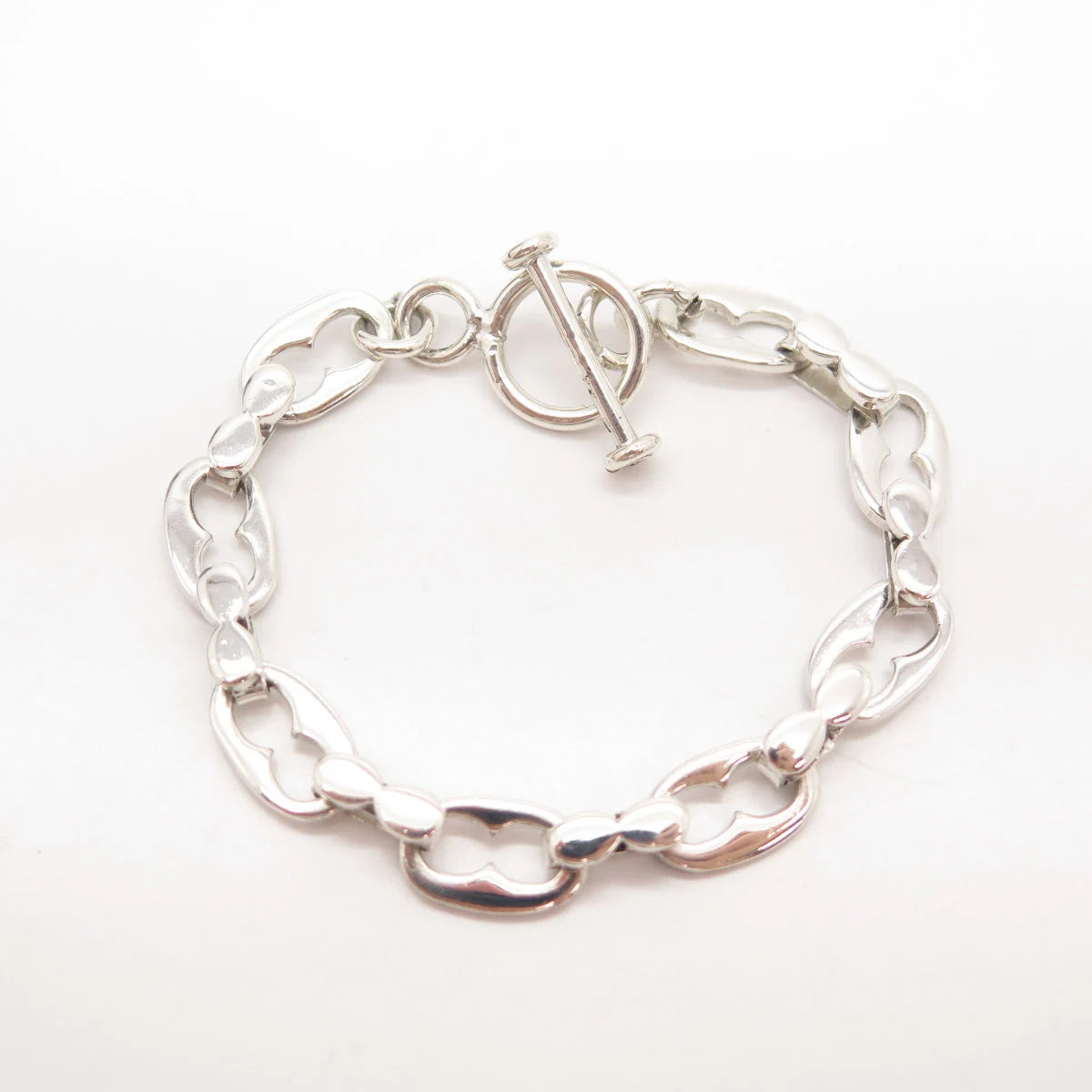 925 Sterling Silver Vintage Anchor Mariner Link Bracelet 6"