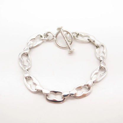 925 Sterling Silver Vintage Anchor Mariner Link Bracelet 6"