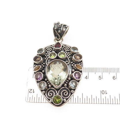 NATHI Sterling Silver Vintage Real Topaz Amethyst Peridot Quartz Garnet Pendant