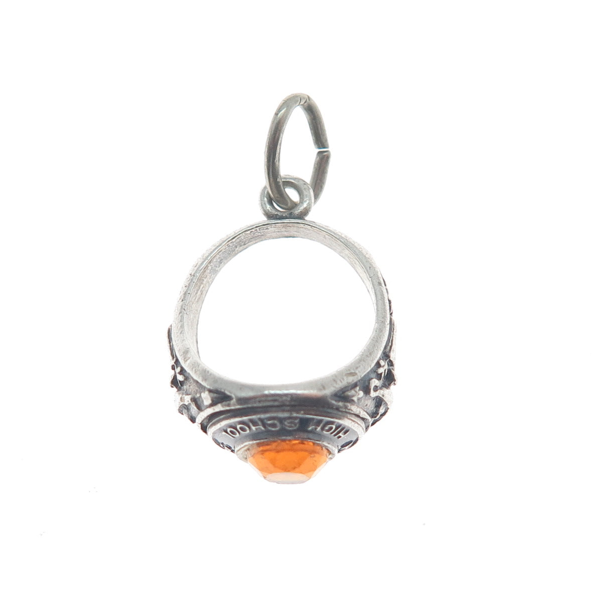 BEAU 925 Sterling Vintage Rhinestone Highland Springs HS Ring Mini Charm Pendant