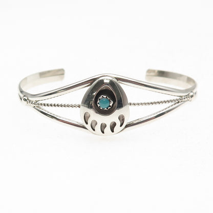 Old Pawn 925 Sterling Silver Vintage Turquoise Bear Paw Adjustable Bracelet 6"