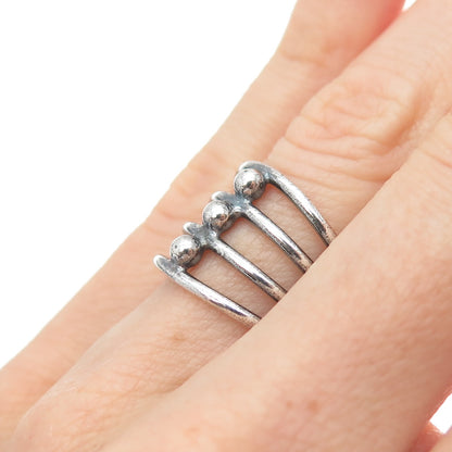 925 Sterling Silver Vintage Beaded Multi-Row Oxidized Adjustable Ring Size 6