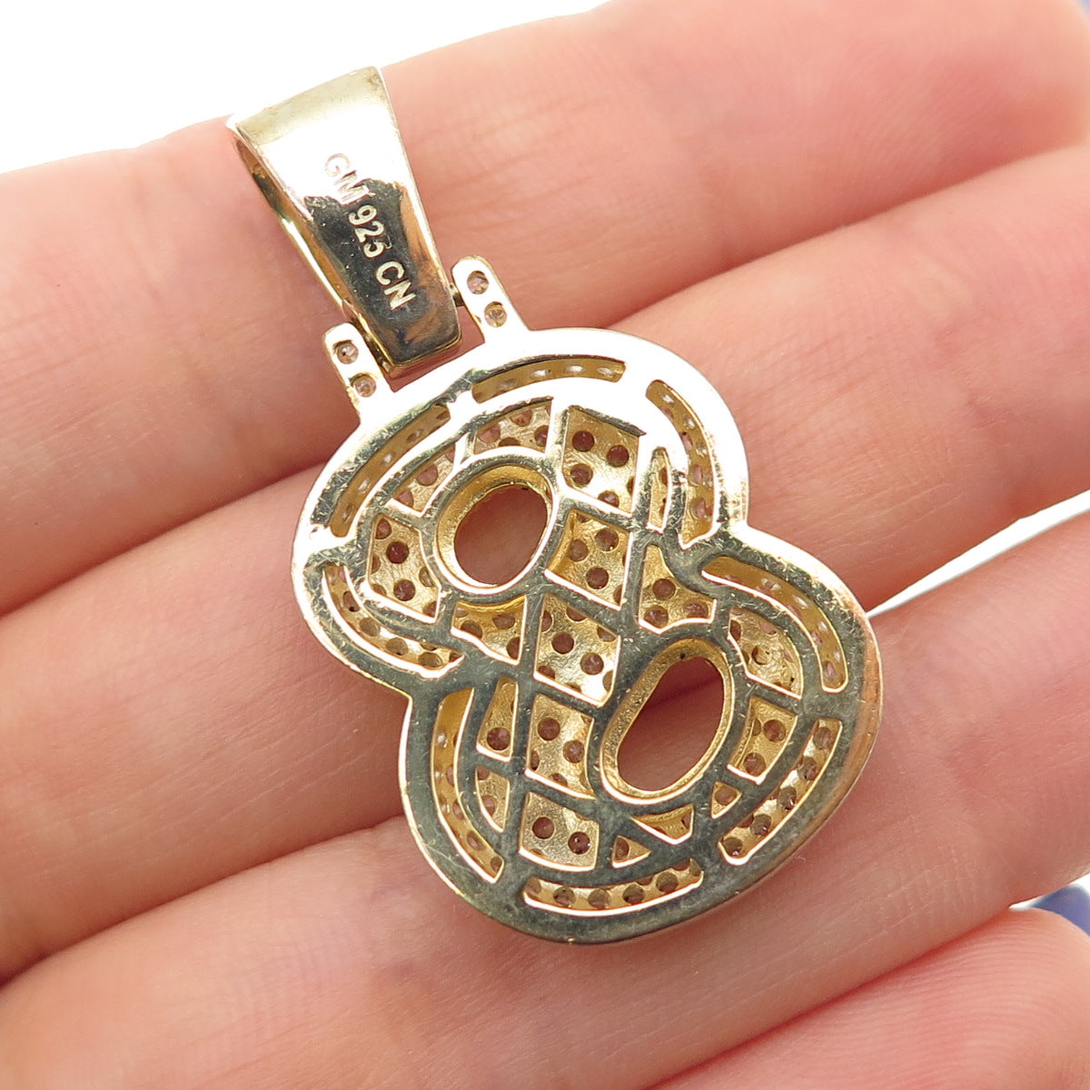 925 Sterling Silver Gold Plated Round-Cut C Z Number 8 Lucky Pendant